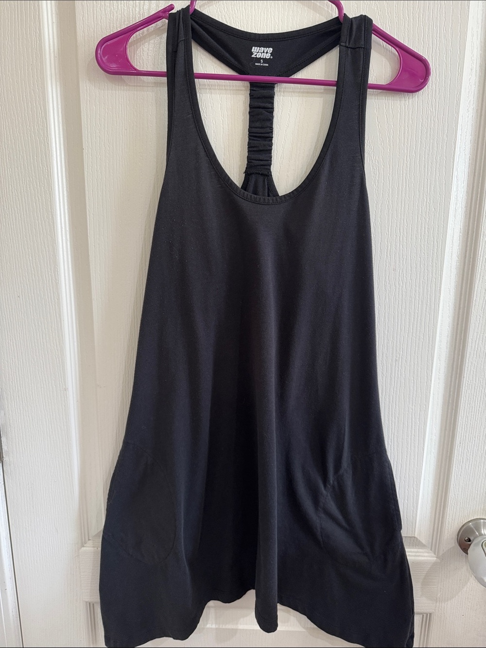 Wave Zone Black Ruched-Back Tank Dress